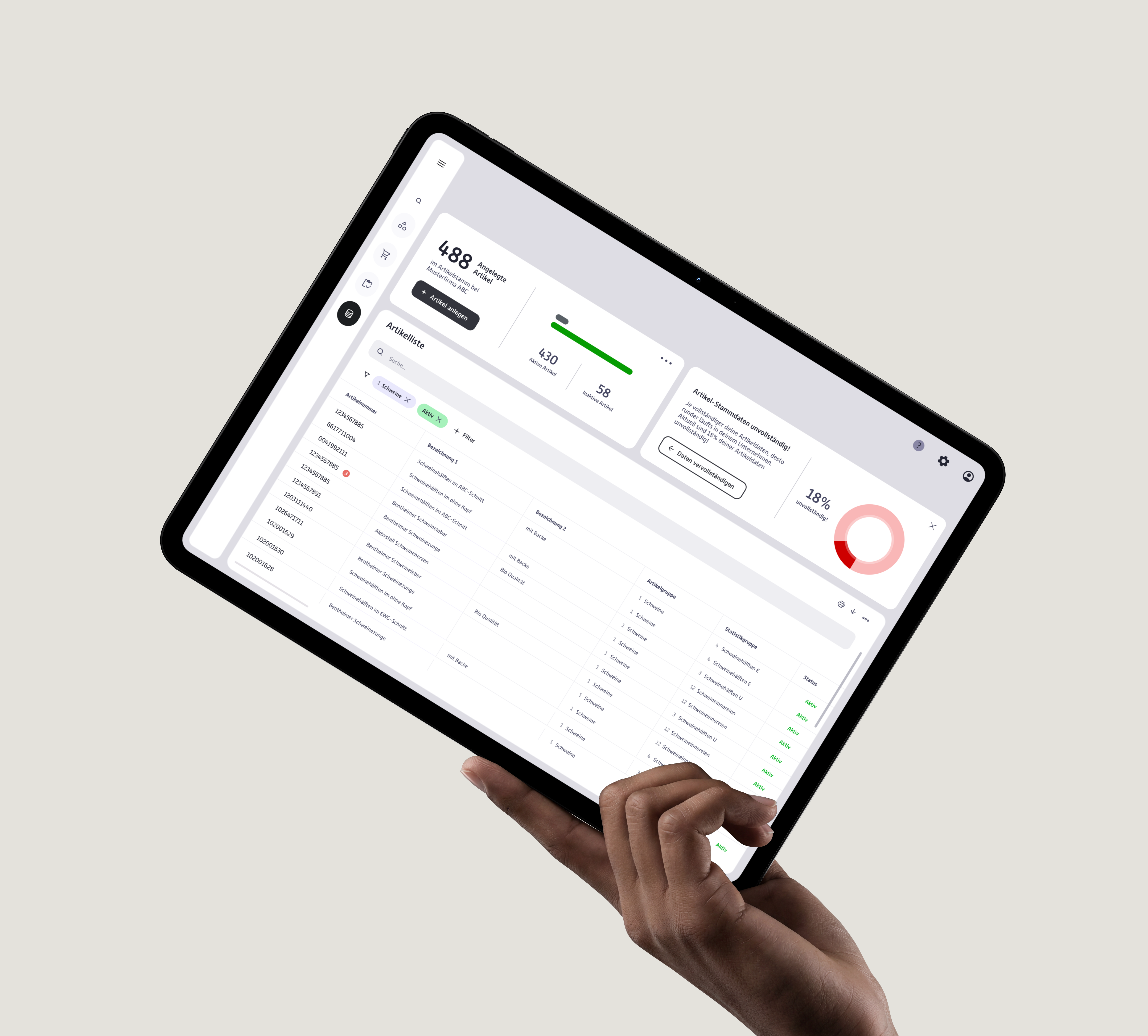 ERP-System: Artikelstammdaten-Redesign auf dem iPad